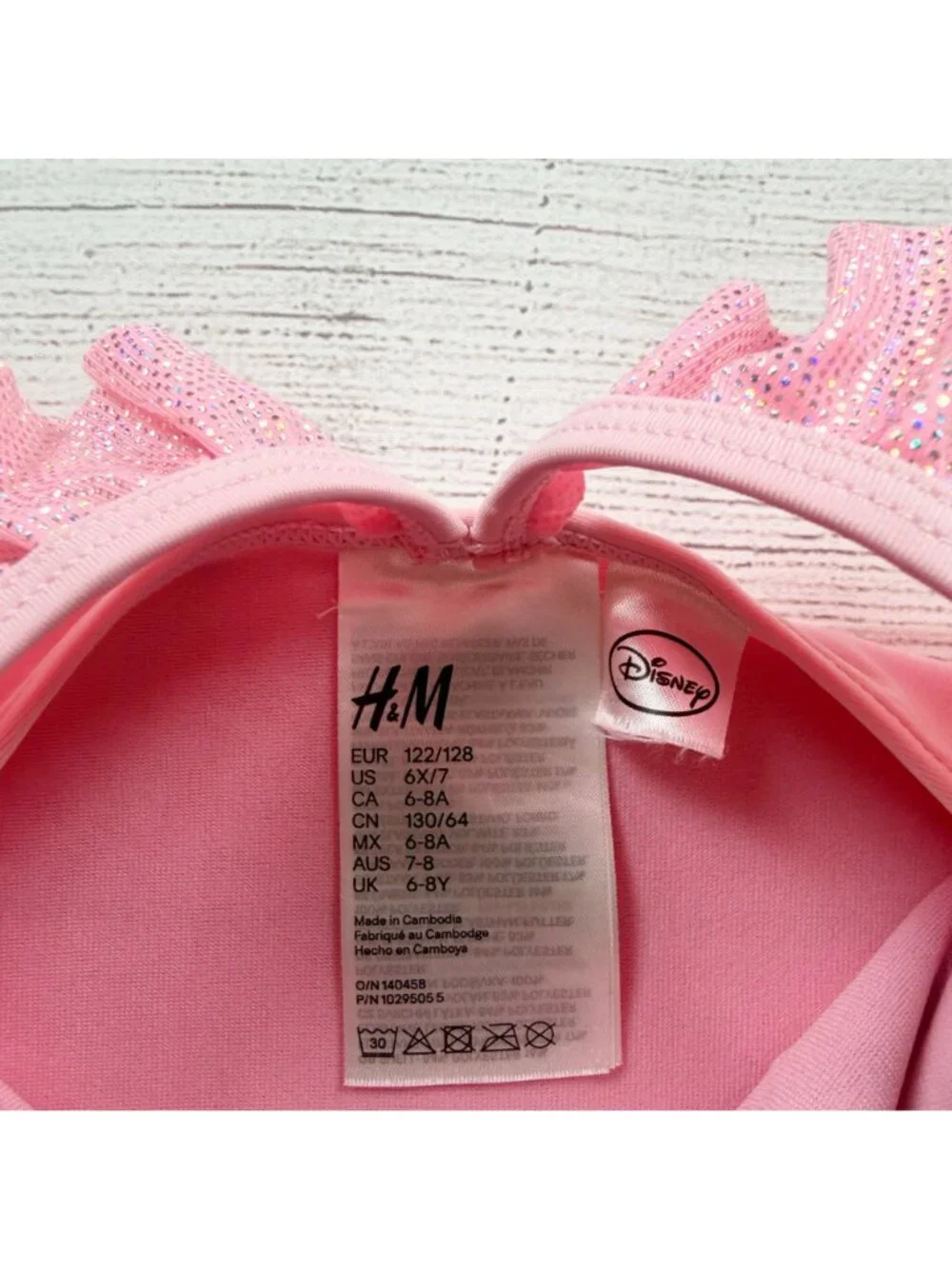 H&M Disney Princess Pink Girls Swimsuit Ruffle Back Glitter Accents 6X-7